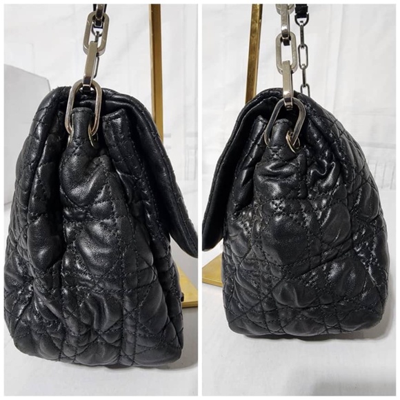 Authentic CHRISTIAN DIOR  Lambskin Cannage Medium New Lock Flap Shoulder Bag Bla - Picture 10 of 16